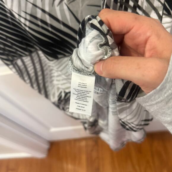 T by Talbots sleeveless midi cotton blend white gray palm fronds tropical size S - Picture 8 of 9